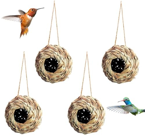 4 Pezzi Nido per Uccelli,Casetta per Uccelli Naturale Tessuto a Mano,Natural Casa degli uccelli di paglia, Adatto per Piccoli Uccelli Colibrì Cince, Decorazioni da Giardino
