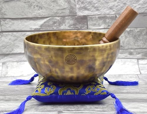 HomeAdri Bol chantant tibétain de pleine lune de 25,4 cm - Bol sonore profond - Bol chantant tibétain à la pleine lune - Fait à la main pour yoga et guérison zen