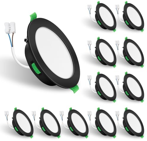 ALUSSO LED Einbaustrahler 230V Schwarz Flach, 7W 510LM Dimmbar IP44 Bad Einbauleuchten LED Spots, Warmweiß 3000K Neutralweiß 4000K Kaltweiß 6500K Einbauspots für Wohnzimmer Badezimmer Küche, 12er Set