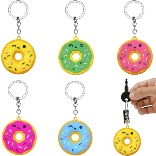 Kawailay 5 Stücke Donut Schlüsselanhänger 3D Donut Schlüsselanhänger Krapfen Silikon Schlüsselring für Kinder Mädchen Geburtstag