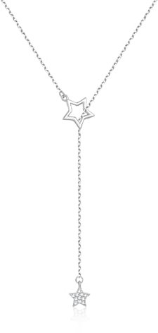 SILBERTALE 925 Sterling Silber Y Halskette Stern Verstellbare Y Kette Modeschmuck für Frauen Damen 45cm