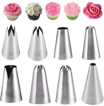 Ceihwa 8 Pezzi Bocchette Sac a Poche Beccucci per Pasticceria Professionale Beccucci in Acciaio Inox Punte per Piping Grandi Punte per Tubazioni per Torte per Torte Biscotti Cupcakes
