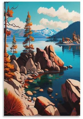 Jdjdu Lake Tahoe Vintage-Reiseposter, Geschenk, Wanddekoration, Malerei, Poster, Leinwand, Kunstposter