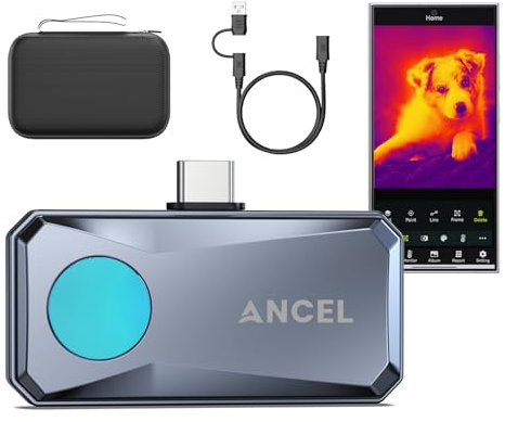 ANCEL Termocamera Professionale IR101 per Android/PC,Telecamera Termica 256x192 IR (-20°C a 550°C) con 3 Modalità Misura, 11 Palette Colori e Basso Consumo 0,24W per Ispezioni Elettriche/Edili(Grigio)