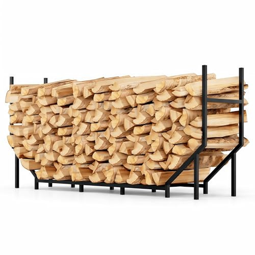 CADUKE 5.9FT Firewood Rack Outdoor Indoor Wood Storage | Heavy Duty Metal, 880LBS Capacity, 1/4 Cord Log Holder, 12 Support Legs, For Patio, Porch and Indoor Fireplace
