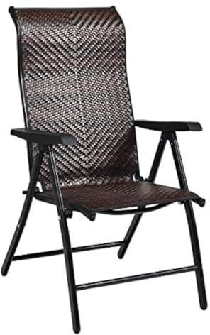 Klappstuhl Polyrattan, Gartenstuhl mit 5-Fach Verstellbarer Rückenlehne, Hochlehner Balkonstuhl, wetterfester klappbarer Terrassenstuhl für Garten, Balkon, Terrasse, Braun
