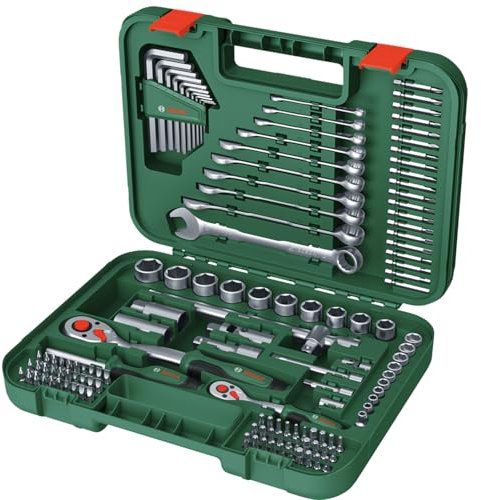 Bosch set Advanced utensili man. 132 pz. (set utensili impieghi di fissaggio gravosi; mat. alta qual.; design ergon.; chiavi, chiavi a brugola, cricchetti, cacciavite; accessori)