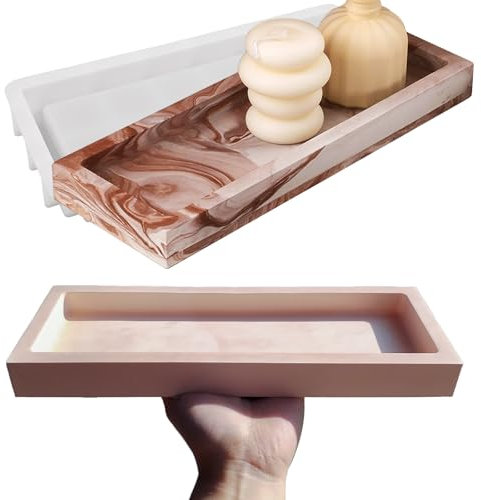 Wehous Grande vassoio con bordi, vassoio rettangolare in resina da 31,2 cm, grande contenitore per candele, stampi in silicone per resina epossidica, fai da te, resina, cemento, gesso, decorazione per