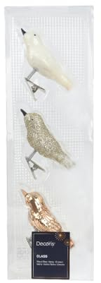 Kaemingk Christbaumschmuck Glas Vögel auf Clip 8cm 3er Set - Christbaumschmuck & Weihnachtsbaumschmuck - Weihnachtskugeln Mix - Dekoration Weihnachten - Creme/Braun Mix