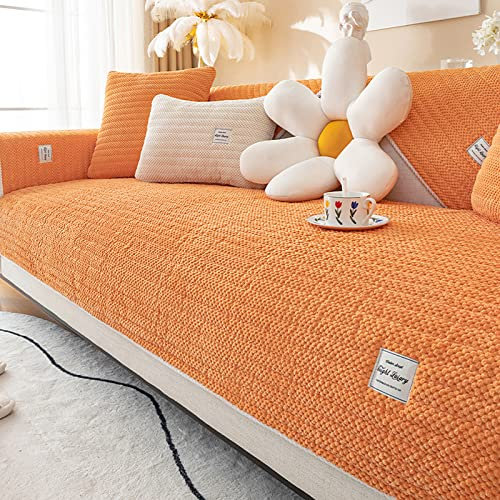 Plüsch-Sofabezug aus Cordstoff, L-Form, für Haustiere, rutschfest, Eckcouch-Schonbezug, Möbelschutz, Wohnzimmer, Orange, 130 x 180 cm