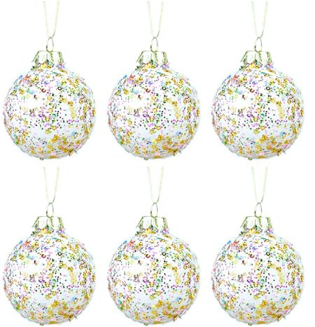 Mokylor 6 Stück Weihnachtskugeln, Ornamente, 6,1 cm, Vorbespannt, Glitzernde Weihnachtsbaum-Hängekugeln, Dekorationen, Feiertags-Hängekugeln, Weihnachtsbaum-Anhänger (D)