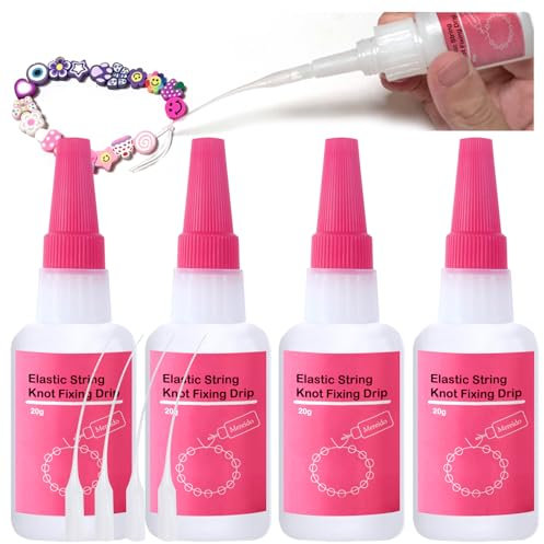 Bracelet String Professional Elastic String Kont Fixing Drip, Clear Bracelet Glue, Keep Stretchy Bracelet String Stay Perfectly Tied for Clay Beads, Jewelry Making Supplies（4pcs 20g/1pcs） (4)