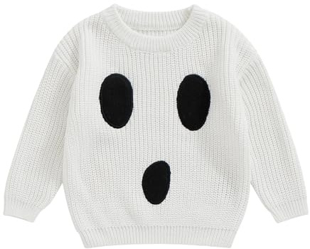 Toddler Baby Boy Girl Halloween Sweater Long Sleeve Crew Neck Ghost Warm Knit Pullover Jumper Sweatshirt