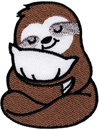 Faultier mit Kissen Aufnäher zum aufbügeln oder aufnähen Bügelbild Aufbügler für Kleidung gestickter Bügelpatch Applikation Patch Größe 5,0 x 6,5 cm