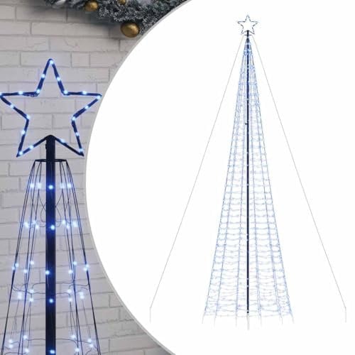 vidaXL LED Weihnachtsbaum, Beleuchtet Tannenbaum mit Erdspießen, Christbaum 1534 LEDs 8 Lichteffekte, Weihnachtsdeko Lichterbaum Innen Außen, Blau 500cm