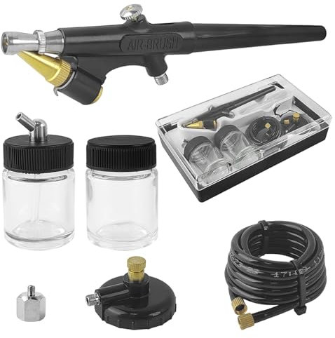 Airbrush Set, Airbrushpistole mit Luftansaugadapter und Luftdruckschalter, 15-50 PSI Lackierpistole Mini, Air Brush Pistole Set, für Modellbau Make-Up Autolackierung (1)
