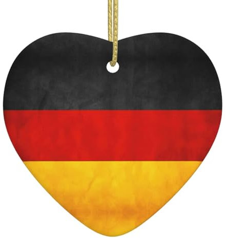 Keramik-Weihnachtsschmuck mit Deutschland-Flagge, herzförmig, Weihnachtsbaum-Hängedekoration, Porzellan-Andenken