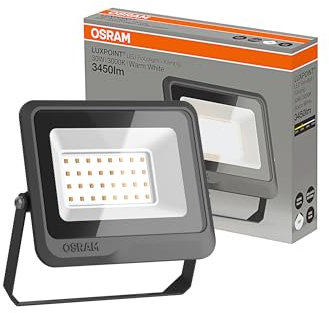 OSRAM LUXPOINT® Floodlight LED - Kämpig Foco Proyector Negro exterior 30W Luz fría 6500K 110-115Lm/W, Aluminio Protección Sobrevoltajes IK08 Resistente Agua IP65 (Luz fría 6500K, 30W | Negro)