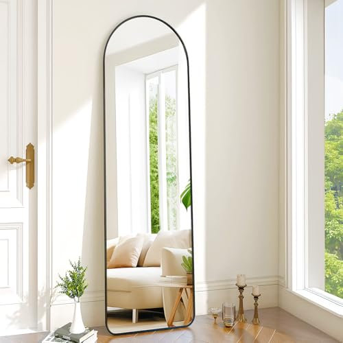 Bogenförmiger Ganzkörperspiegel 48x160 cm mit Metallrahmen – Elegantes Design für stilvolles Outfit-Fotoshooting & perfekte Raumdekoration (Schwarz, Stabiler Standfuß inklusive)