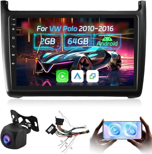 [2G+64G] Car Radio for VW Polo 2010-2016, Android Touch Screen Volkswagen Polo Stereo, Wireless Carplay/Android Auto/Bluetooth/WiFi