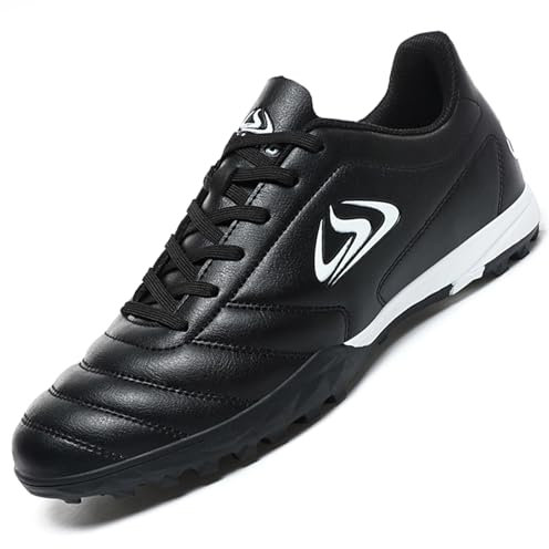 VLOOKST Boys' Football Boots Kids Girls Astro Turf Trainers Non-Slip Junior Soccer Shoes Sports Shoes Outdoor Athletic Sneakers Football Shoes Unisex M2301 Black White 4UK