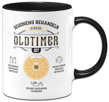 Geschenke zum 50. Geburtstag - Tasse Schonend behandeln Dieser Oldtimer ist 50 - Geburtstagsgeschenk lustig für Männer - Kaffeetasse mit Spruch für Mann (50)