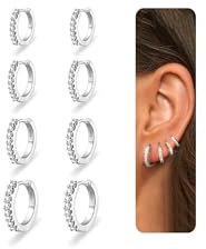 Nelytiya 4 Paar Creolen Silber 925 für Damen Klein Hypoallergen Cartilage Ohrringe Set mit Zirkonia 7/8/9/10mm