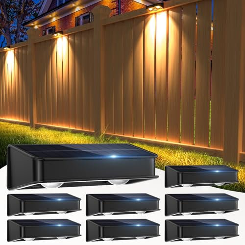 nibuuecer Solar Fence Lights 9 Colors & 11 Lighting Modes Solar Fence Light Outdoor Waterproof IP65 Super Bright Solar Lights for Outdoor Wall,Garden,Deck,Patio,Party,Pathway,Fence (8Pack)