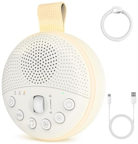 White Noise Machine, Portable Sleep Aid Sound Machine with Night Light 21 Soothing Sounds for Baby and Adults, 1800mAh Battery, Sleep Machines Memory Function, Travel Gift USB Rechargeable