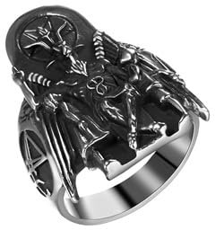 Flongo Satanische Ziege Ring Herren: Edelstahl Baphomet Ziegenkopf Luzifer Gotischer Okkult Amulett Schmuck Satan Teufelssymbol Einzigartiges Geschenk für Männer Größe 65