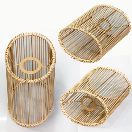 Osasy lampenschirme Oval Lampenschirm Ersatz E27-E14 Fass Lampenschirm, Zylinder Lichtabdeckung für Kronleuchter Tisch Schreibtischlampen Leuchten (natur hell Brauner, 3pcs :L18.5 x B13.5 x H20(cm))