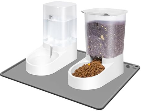 Marchul Dispensador para Gatos y Perros, Comida y Agua, Comederos Automáticos, Comedero, Alimentador y Bebedero para Mascotas (3.8 L + Alfombrilla de Silicona)