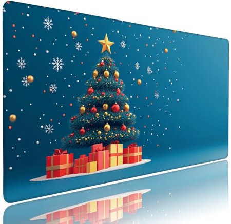 Grand Tapis de Souris XXL Bleu Tapis Bureau avec Base Anti-Dérapage, Design Durable et Imperméable, sous Main à Bords Cousus Clavier Mouse Pad Arbre Noël 1200x600x3mm pour Gamer PC Portable d-830