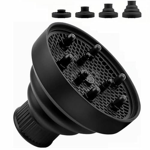 Diffuseur Seche Cheveux Universel,Diffuseur Cheveux Pliable,Diffuseurs de Cheveuxs Universel,Diffuseurs Seche Cheveuxs Silicone,Diffuseur Boucle Pliable,Portable Convient pour Séchoir,Noir