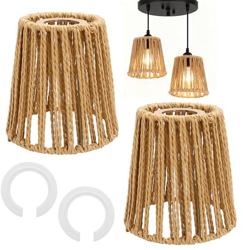 Paralume Lampada 2 Pezzi Paralume Rattan Retrò Boho Larghezza 14 cm E27 E14 per Lampadario Soffitto Lampada da Tavolo Lampade da Terra Pendenti