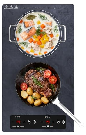 Nafewin Double Induction Cooktop Portable Electric Cooktop 12 Inch, 110V Induction Burner Hot Plate with Safety Lock, Auto Shutoff Timer Setting, 9 Heating Level and Overheating Protection