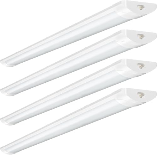 wowspeed 5FT LED Batten Light 4PCS, 50W Linkable Tube Lights, IP54 Waterproof 5000LM 6500K Daylight Plug in Office Ceiling Light Strip, LED Fluorescent Lights for Garage, Kitchen, Workshop(60+90cm)