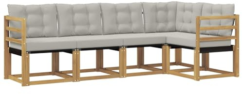vidaXL Outdoor-Sofagarnitur mit Kissen 5 pcs Weiß und Hellgrau, Moderne Garten-Sofaset, wetterfestes Möbel, Bequeme Liege, stilvolles Outdoor-Sitzen für Entspannung