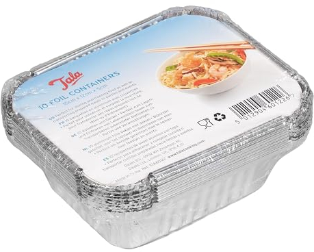 Tala - Recipientes de Aluminio con Tapa (15 x 12 x 5 cm, 10 Unidades), Color Plateado