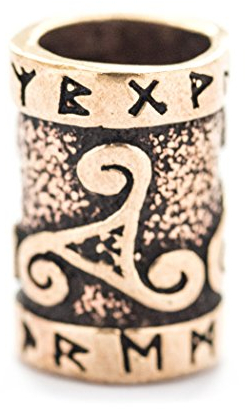 Battle-Merchant Bartperle Wikinger/Dreadlockperle/Schmuckperle aus Bronze mit Runen und Triskele Innendurchmesser 7mm