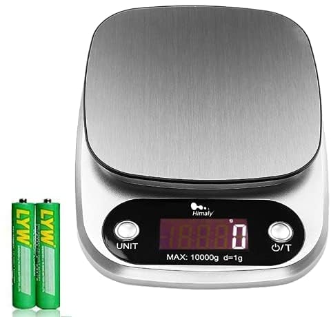 himaly Balance de Cuisine Pâtisserie Numérique, De 1g à 10kg, En Acier Inoxydable, Haute Précision, Ecran LCD, Arrêt Automatique, Batterie Incluse