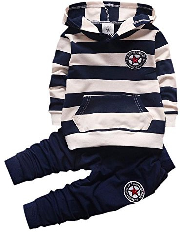 Shiningup Baby Tracksuit Boys Clothing Set Outfit Long Sleeve Hooded Striped T-Shirt and Pants for 0-4 Years Little Kids