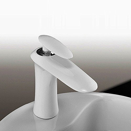 Robinet de lavabo moderne en laiton jaune - Trou unique - Poignée unique - Pour la maison, la cuisine - Mitigeur chaud et froid - B1001-WHITE-S