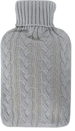 LIVIVO Large 2L Hot Water Bottle with Arran Knitted Cover Removable and Washable- Quick Pain Relief and Comfort (Grey)