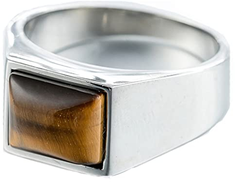 Epinki Herren Ringe in Edelstahl, Einfacher Stil Glatt Rechteck Form Edelstahlringe Vertrauensring Herrenringe mit Braun Tigerauge Gr.62 (19.7)