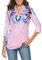 Ceasikery Damenoberteil mit 3/4-Ärmel und V-Ausschnitt, lässige Tunika, lockere Bluse, Hemd, Pink, Medium