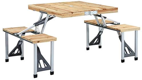 vidaXL Campingtisch Klappbar mit 4 Sitzen Camping Set Koffertisch Picknick Campingmöbel Klapptisch Sitzgruppe Gartentisch Stahl Aluminium