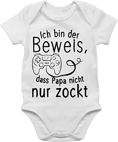 Shirtracer Baby Body Junge Mädchen - Geschenk zum Vatertag - Ich bin der Beweis dass Papa nicht nur zockt - 1/3 Monate - Weiß - nerd strampler vatertagsbody papatagsgeschenk game bodys