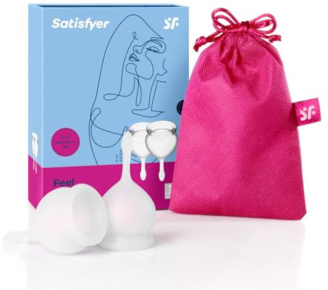 Coppetta mestruale Satisfyer Feel Good 2 pezzi | Coppette mestruali riutilizzabili e sostenibili, 15 e 20 ml | Facile da pulire e confortevole | Protezione di lunga durata in silicone: Trasparente