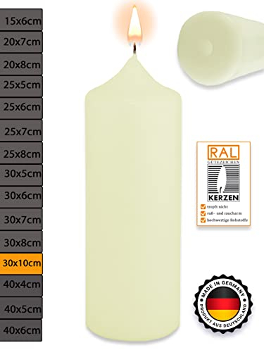 WikaKerzen Stumpenkerze-Rohling Blanko [Kerzen selber machen] zur Taufe Geburtstag Hochzeit Kommunion ideal zum Basteln und Verzieren | Jetzt Größe Wählen (30 x 10 cm, Elfenbein)
